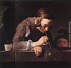 Blowing Bubbles Paintings - The Soap Bubble by Jean Baptiste Simeon Chardin